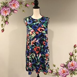 Floral sleeveless high neck a-line swing dress